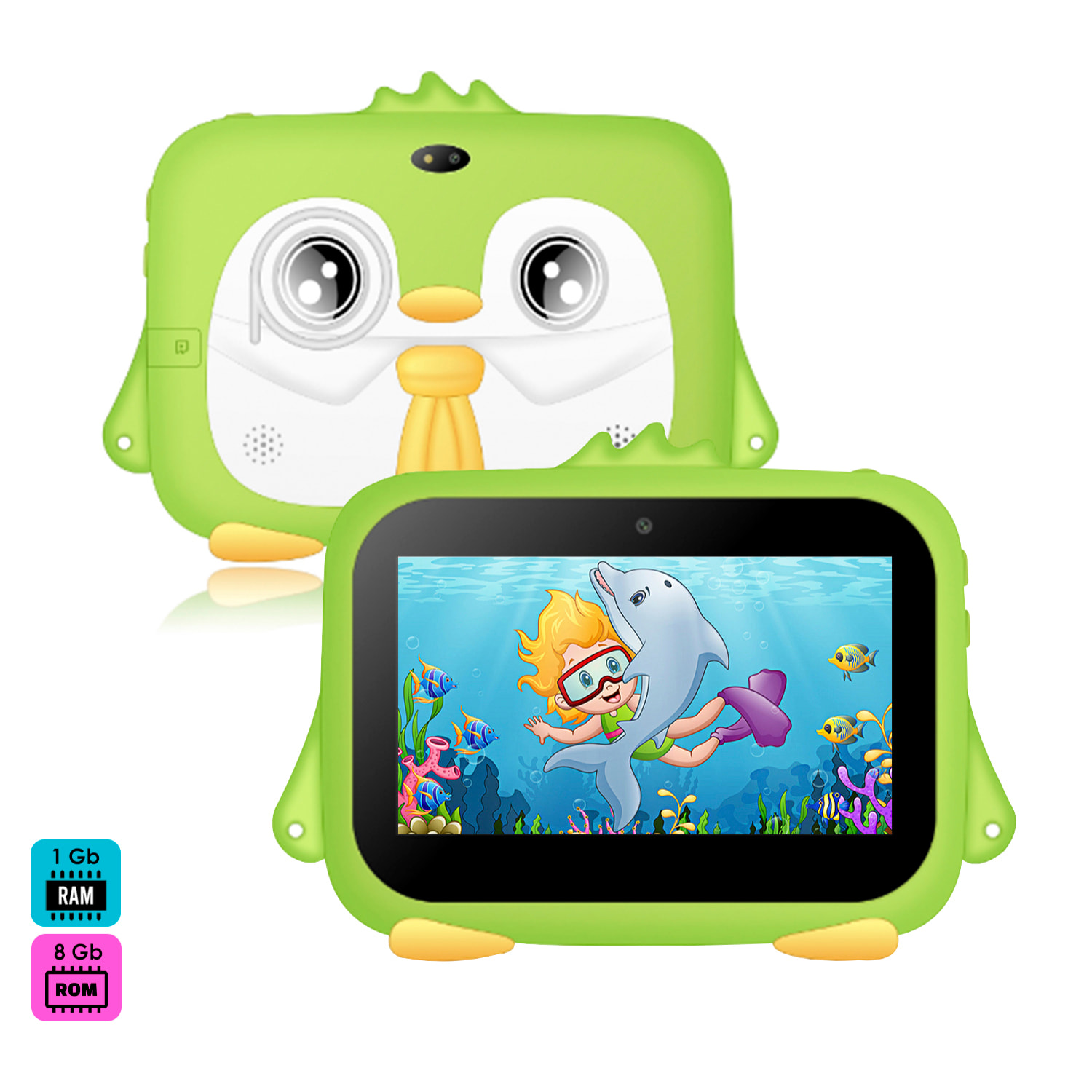 DAM Tablet Infantil K716 WiFi. SO Android 7.0 . Pantalla 7'' 1024x600px. MTK 8321 Quad Core 1.3GHz, 1GB RAM + 8GB. Doble cámara. 23x0,9x16,4 Cm. Color: Verde Claro