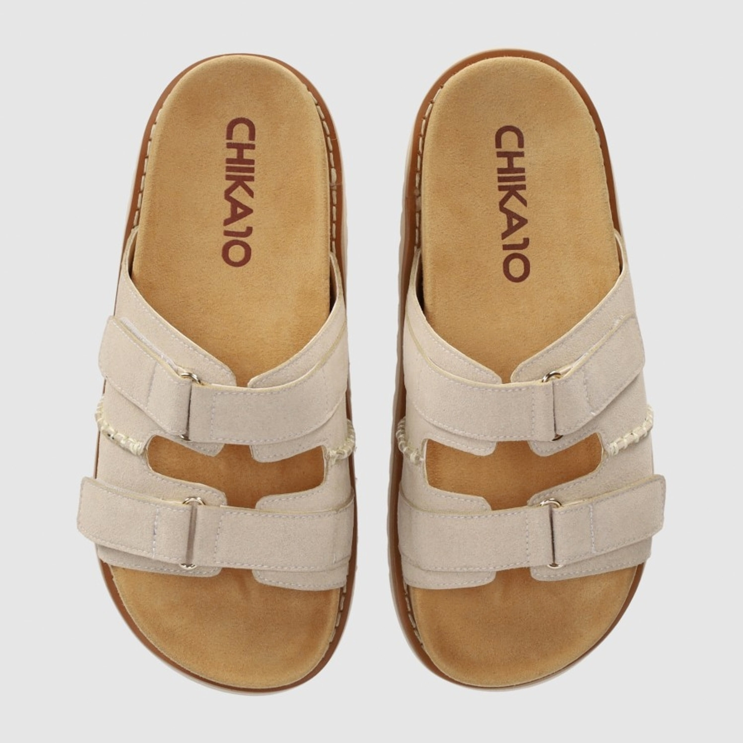 Sandalias de Serraje - Beig - Tacón: 4 cm