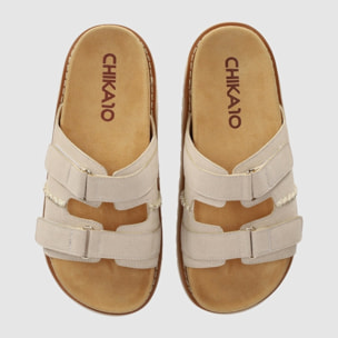 Sandalias de Serraje - Beig - Tacón: 4 cm