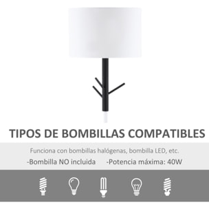 HOMCOM Lámpara de Pie con Ganchos para Colgar Ropa Sombreros Pantalla de Tela Casquillo E27 Máx. 40W e Interruptor de Pie Moderno para Salón Dormitorio Ø38x158 cm Blanco