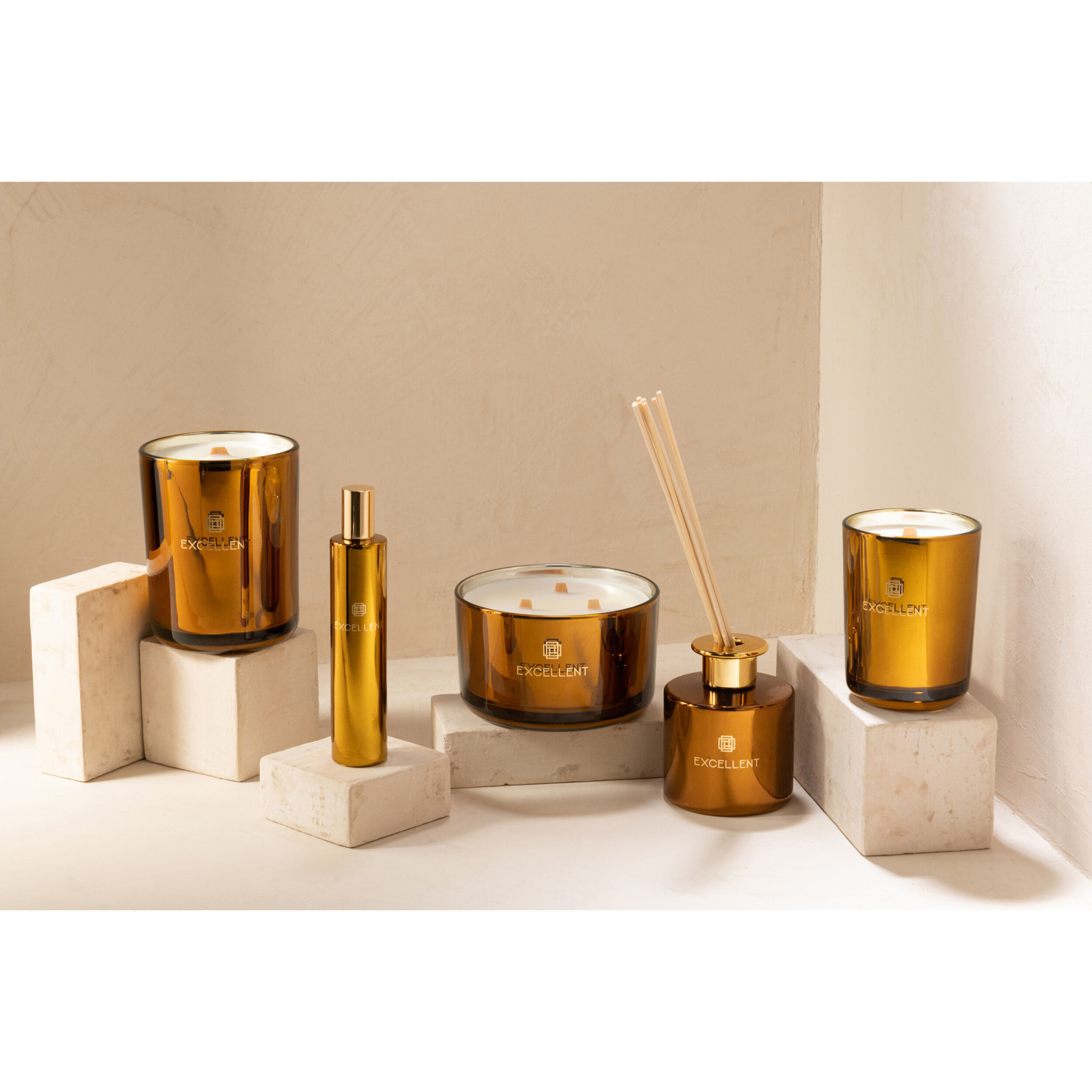 J-Line bougie parfumée Excellent - Golden Honey - verre - ocre - large - 40H