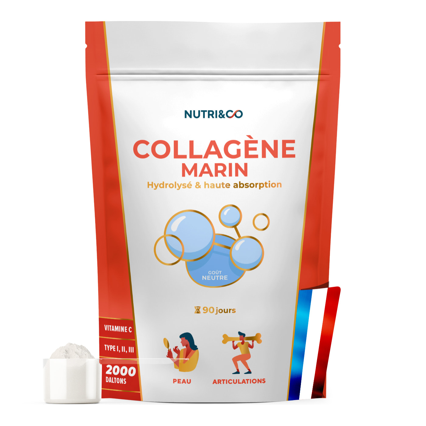 Nutri&Co Collagène Marin Type 1, 2 & 3 Peau & Articulations Goût Neutre - 540g