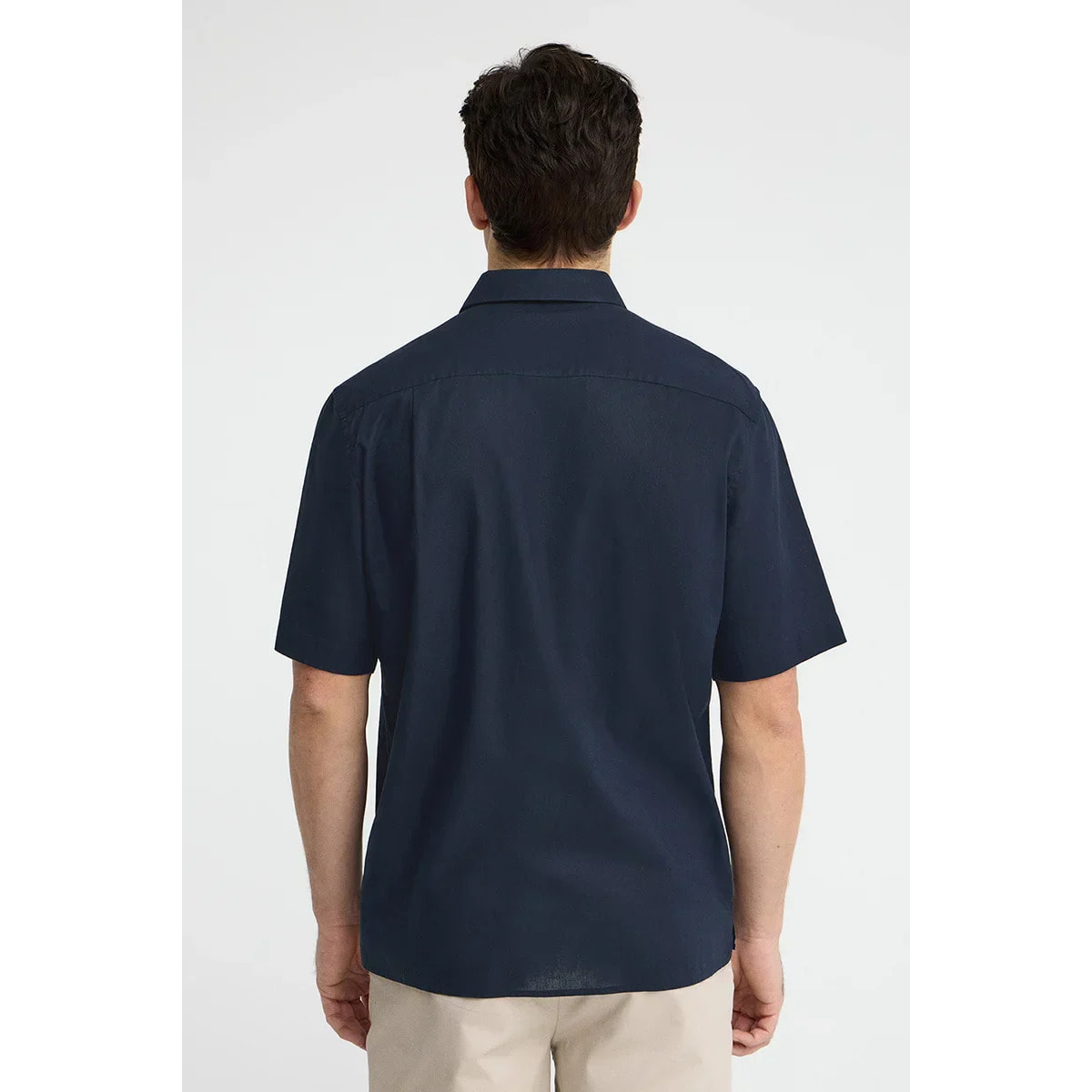 Camicia cotolino blu marino a maniche corte e regular fit con logo Rigby Go