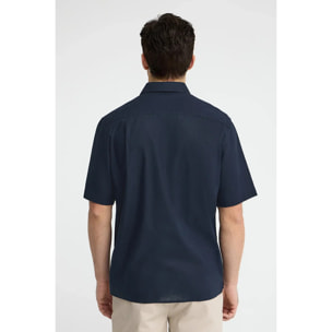 Camicia cotolino blu marino a maniche corte e regular fit con logo Rigby Go