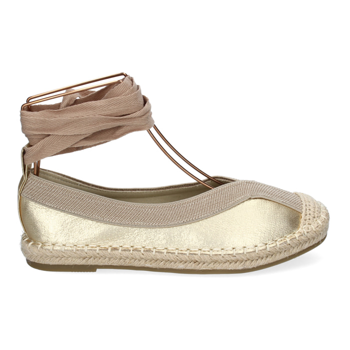 Bailarina de Mujer con Yute, Diseño Moderno con Puntera Bordada y Cintas