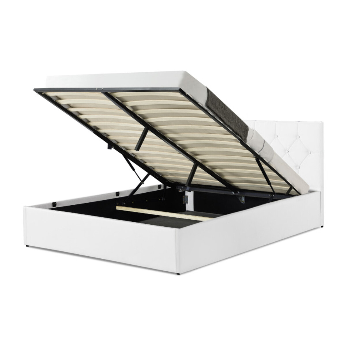 Lit coffre Hannah PVC avec sommier - Blanc