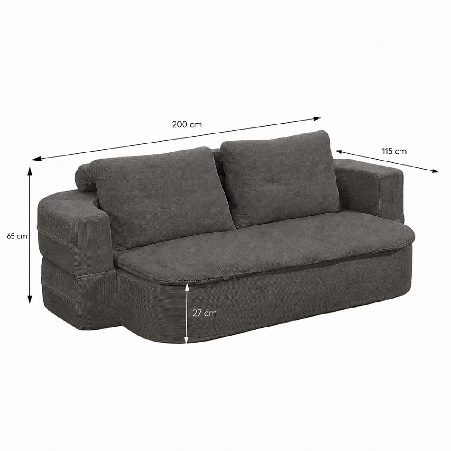 Canapé compressé convertible 2-3 places + couette en velours côtelé gris foncé ROSTOCK