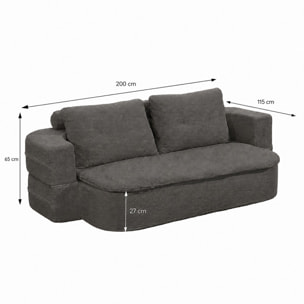 Canapé compressé convertible 2-3 places + couette en velours côtelé gris foncé ROSTOCK