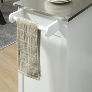 Desserte de cuisine multi-rangements 1 tiroir placard 2 portes avec étagère porte-torchons MDF blanc acier inox.