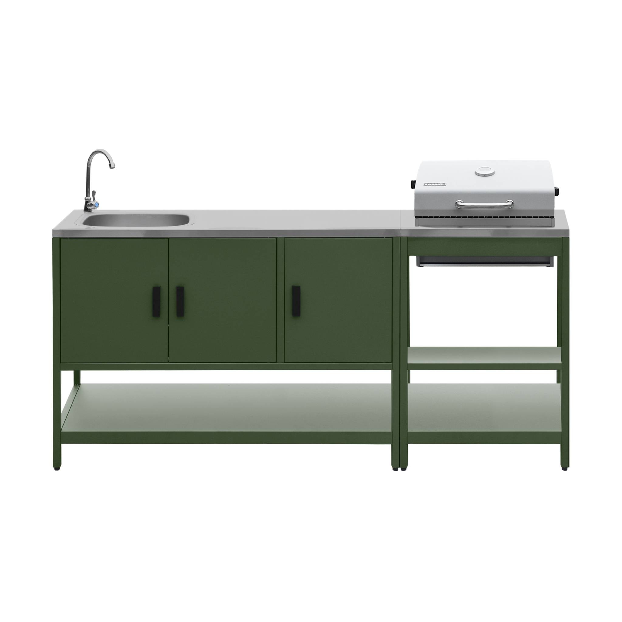 Cuisine d'extérieure 2 modules avec barbecue charbon de bois sur pieds, 2 étagères et thermomètre NAXOS BARBECUE CHARBON + 1 MODULE
