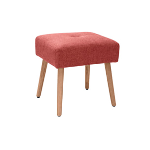 Tabouret bas en tissu effet velours texturé terracotta et bois clair massif H46 cm GUESTA