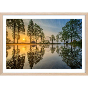 Affiche Reflet du Mont fuji Affiche + cadre en bois - Chêne