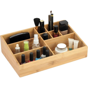 Organizador de Maquillaje 10 Compartimentos de Bambú Beige – Ecológico, Multifuncional y Elegante para Tocador o Escritorio