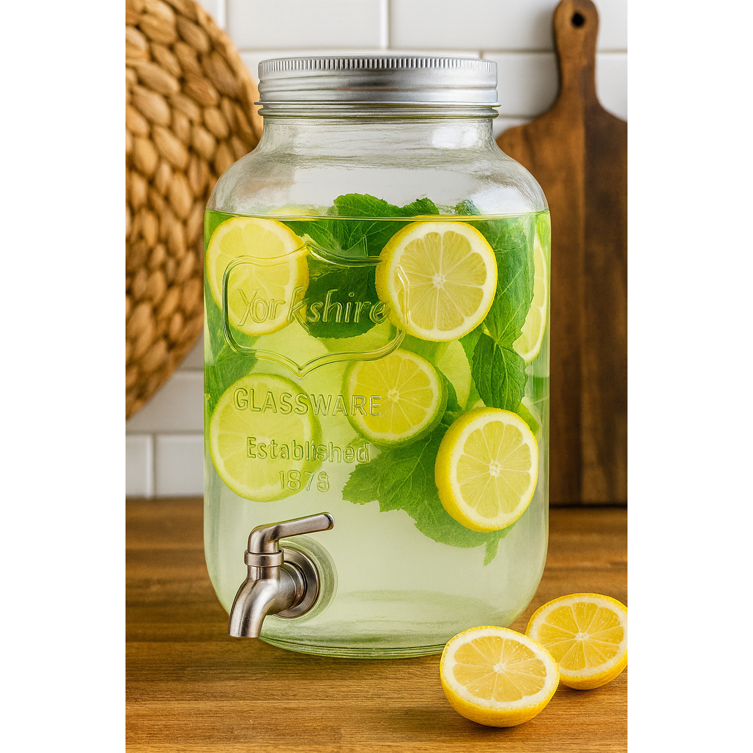 Dispenser in Vetro per Bevande 4L con Rubinetto in Acciaio Cromato Lavabile in Lavastoviglie Ideale per Feste Aperitivi e Campeggio Trasparente