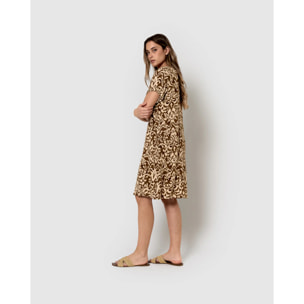 Vestido corto bambula detalles plisados sindi marrón