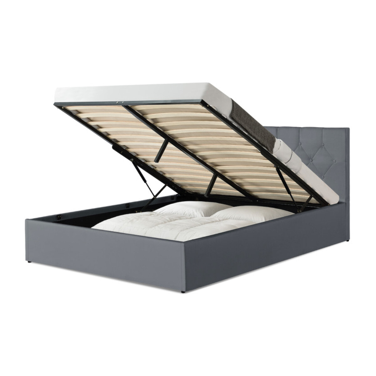 Lit coffre Hannah PVC avec sommier - Gris