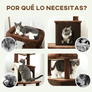 Árbol Rascador para Gatos Altura 132 cm Árbol para Gatos Torre para Gatos con Plataformas Poste con Cepillo Bolas Colgantes y Almohadilla para Rascar Marrón