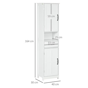 Columna de Baño Armario de Baño Alto con 2 Puertas 1 Cajón Estante Abierto y Estantes Ajustables Antivuelco 40x30x164 cm Blanco