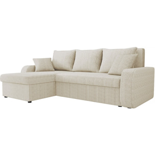 Canapé d'angle velours côtelé convertible - 3 places "Vinci" - Beige