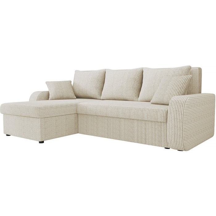 Canapé d'angle velours côtelé convertible - 3 places "Vinci" - Beige