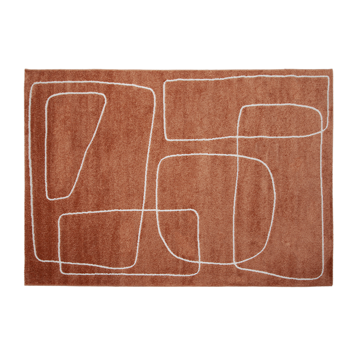 Tapis rectangulaire motif line art terracotta et blanc 160 x 230 cm TIANA