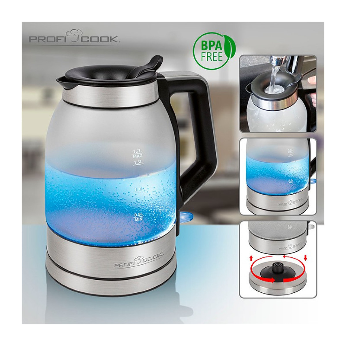 Bouilloire en verre 1,7L 2200W Proficook PC-WKS 1215