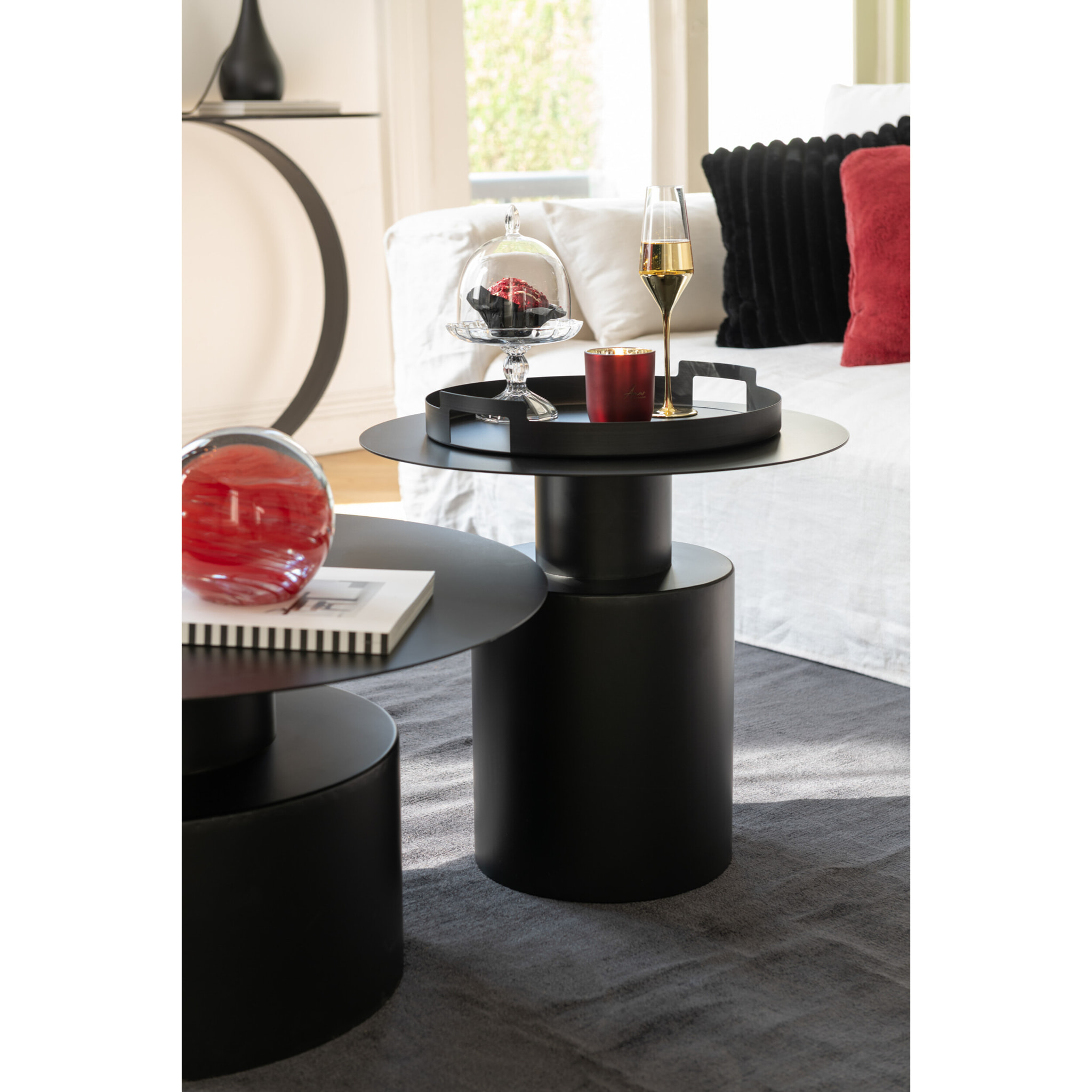 J-Line plateau Rond - metaal/polyresin - zwart - 3 stuks