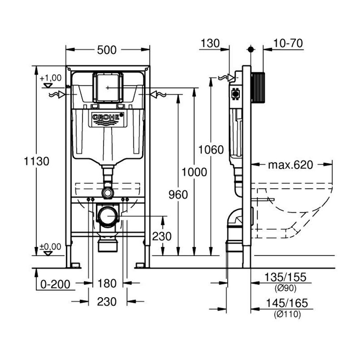 Bâti-Support solido 113cm Grohe Rapid SL Set pour WC