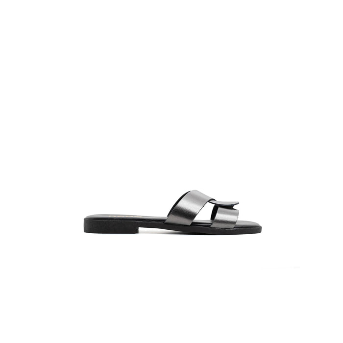 Ciabatta metallic cross in vera pelle - ANTRACITE