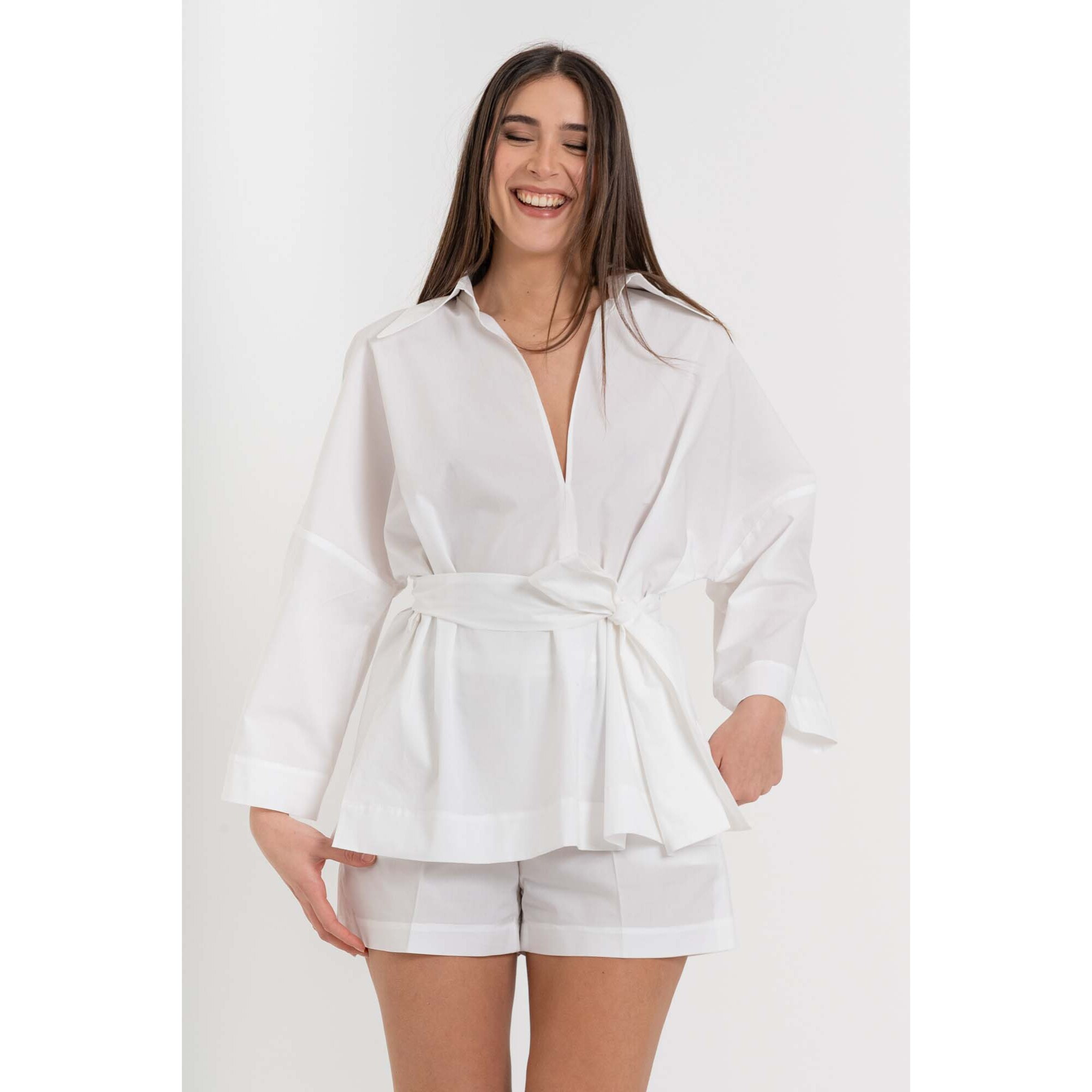 Kocca - Camicia da donna in cotone con scollo a V e cintura Donna