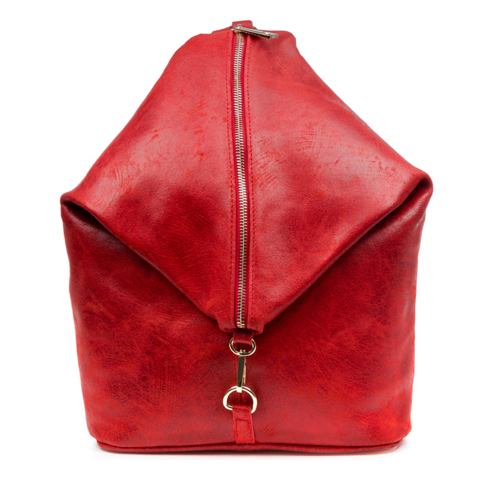 FIRENZE ARTEGIANI Lorena Borsa Zaino da Donna. Vera Pelle Scamosciata Stone Washed Made in Italy 29x12x35 Cm. colore rosso