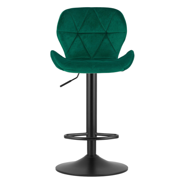 Sgabello da bar West in velluto verde e metallo nero