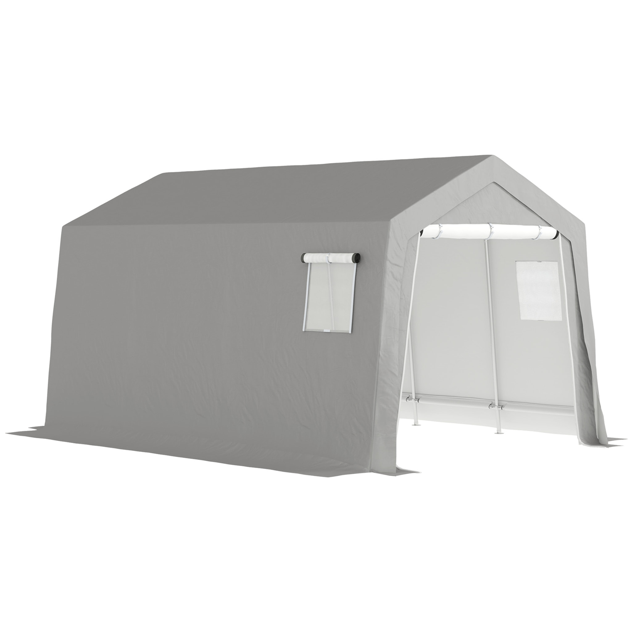 Tente de stockage - abri de jardin - tente de rangement dim. 3 x 4,5 x 2,5 m - métal galvanisé PE gris