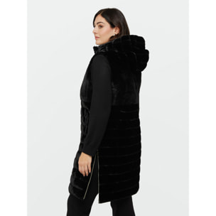 Fiorella Rubino - Gilet lungo con zip e cappuccio - Nero