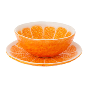 J-Line Assiette Orange Dolomite - céramique - orange/blanc - 2 pièces