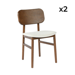 Lot de 2 chaises vintage bois d'hévéa finition brossée noyer et tissu. L 52 x P 45 x H 80cm - OLYMPIE