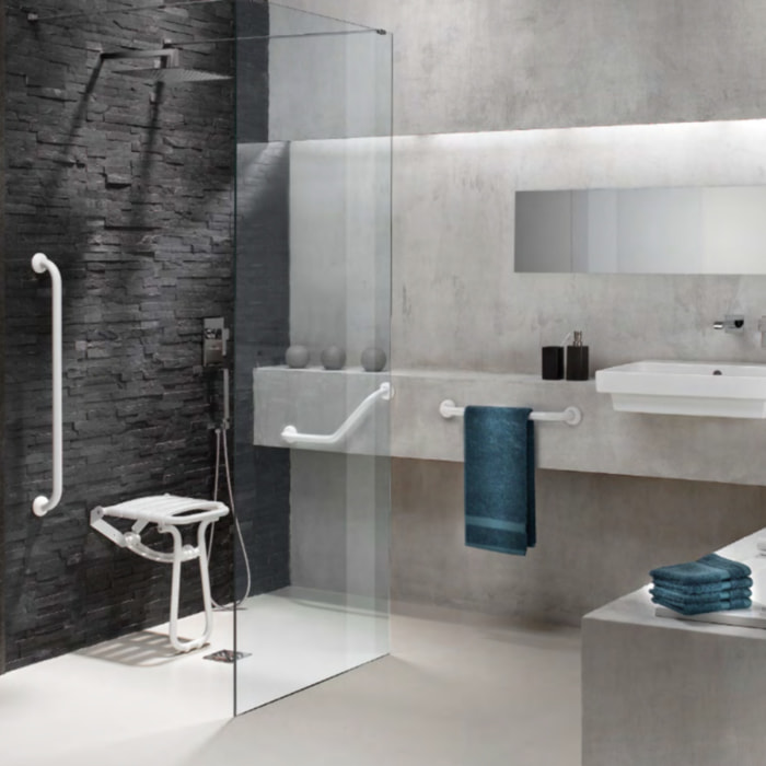 Barre de maintien coudée PMR PELLET Essentiel confort aluminium époxy blanc