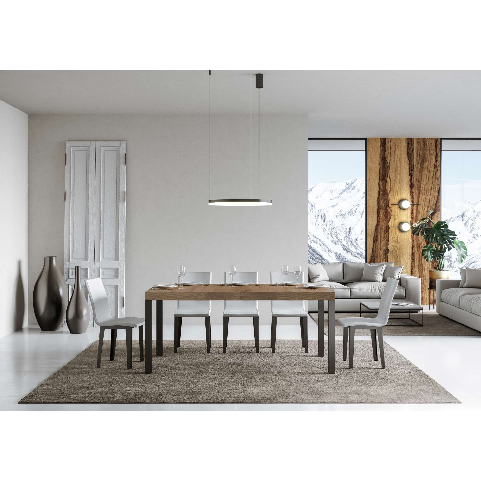 Table extensible 90x160/264 cm Everyday Premium Chêne Nature cadre Anthracite