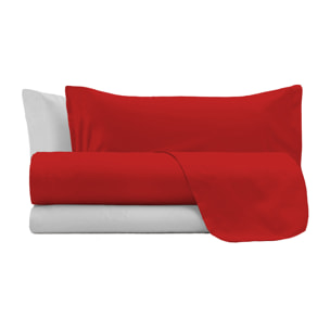 COMPLETO LETTO NATURAL COLOR, 100% Cotone, Made in Italy - ROSSO/GRIGIO CHIARO