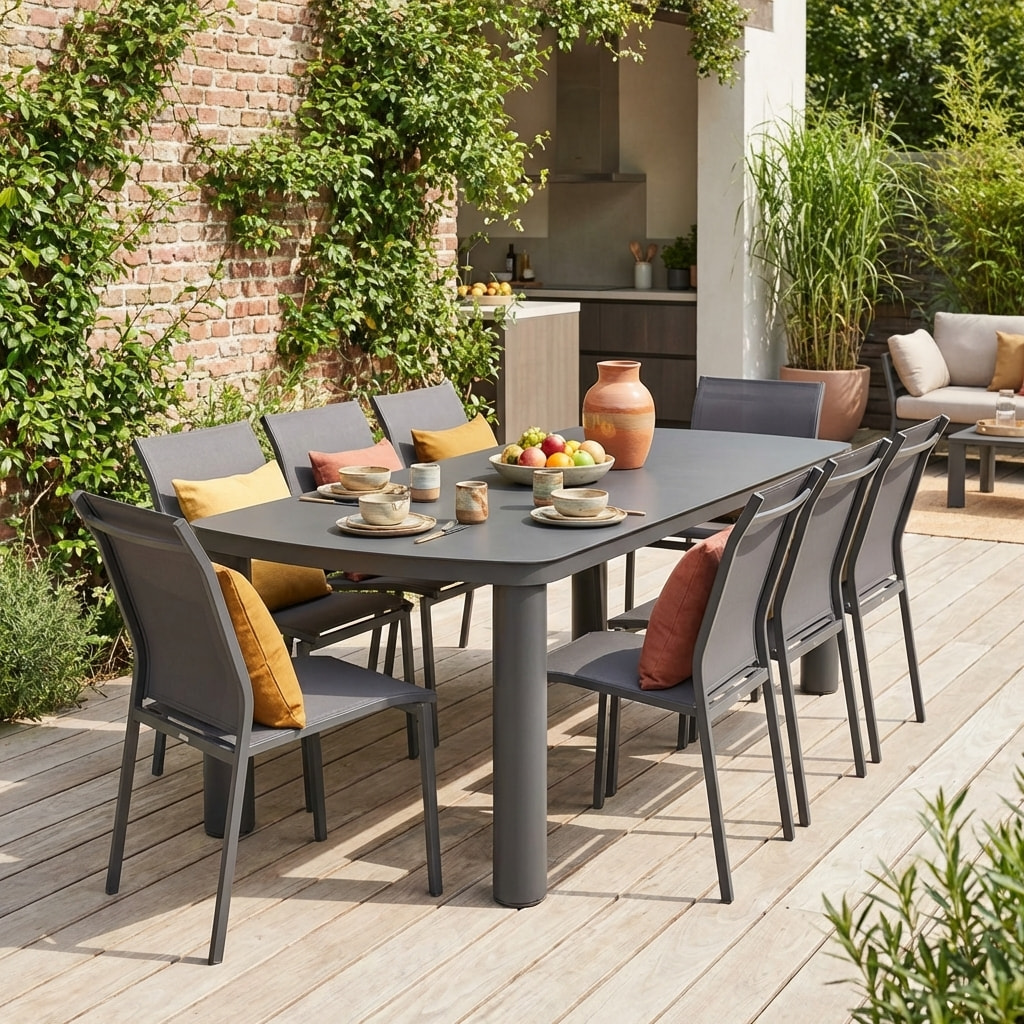 Table de jardin aluminium + 8 assises  ZARO + BUFFALO