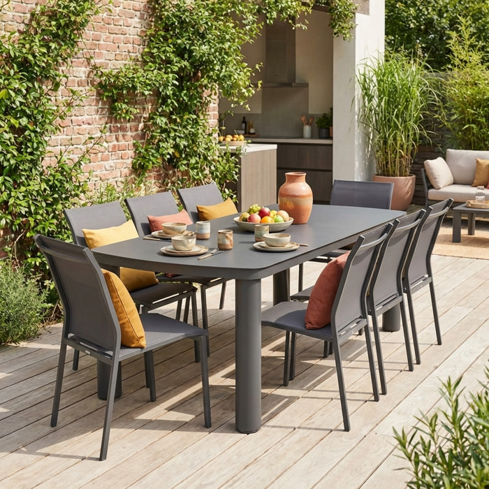 Table de jardin aluminium + 8 assises  ZARO + BUFFALO
