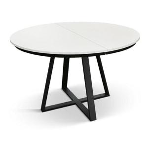 Tavolo rotondo PANTELLERIA in legno effetto bianco frassinato con base a X in metallo antracite, allungabile ⌀120 cm - ⌀170 cm