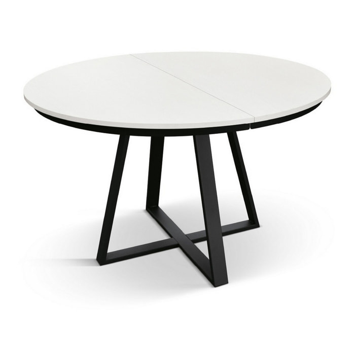 Tavolo rotondo PANTELLERIA in legno effetto bianco frassinato con base a X in metallo antracite, allungabile ⌀120 cm - ⌀170 cm