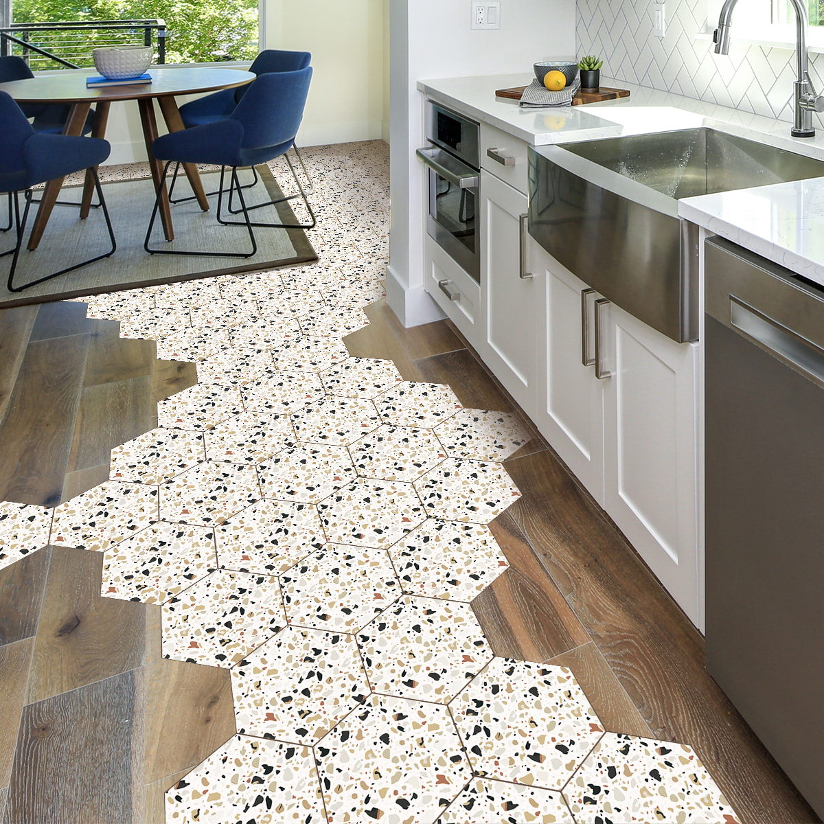 Sticker Sol avec laminat de Protection en Plastique Anti-dérapant | Stickers adhésif Sol - TOMETTES TERRAZZO CARLO -