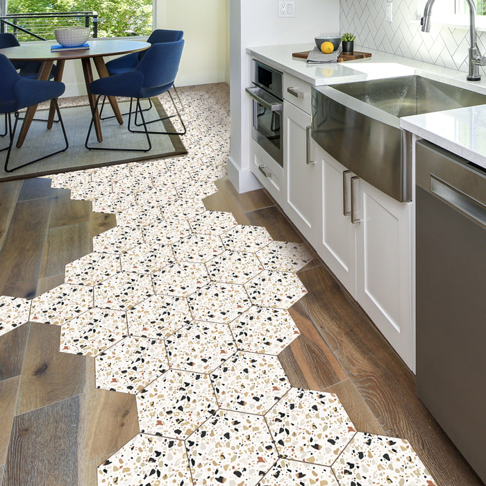 Sticker Sol avec laminat de Protection en Plastique Anti-dérapant | Stickers adhésif Sol - TOMETTES TERRAZZO CARLO -