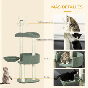 Árbol Rascador para Gatos con Hamaca Plataformas Postes de Sisal 44x43x123 cm