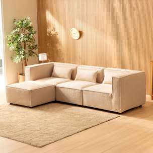 RAMOS Canapé modulable 3 places bouclette beige avec pouf