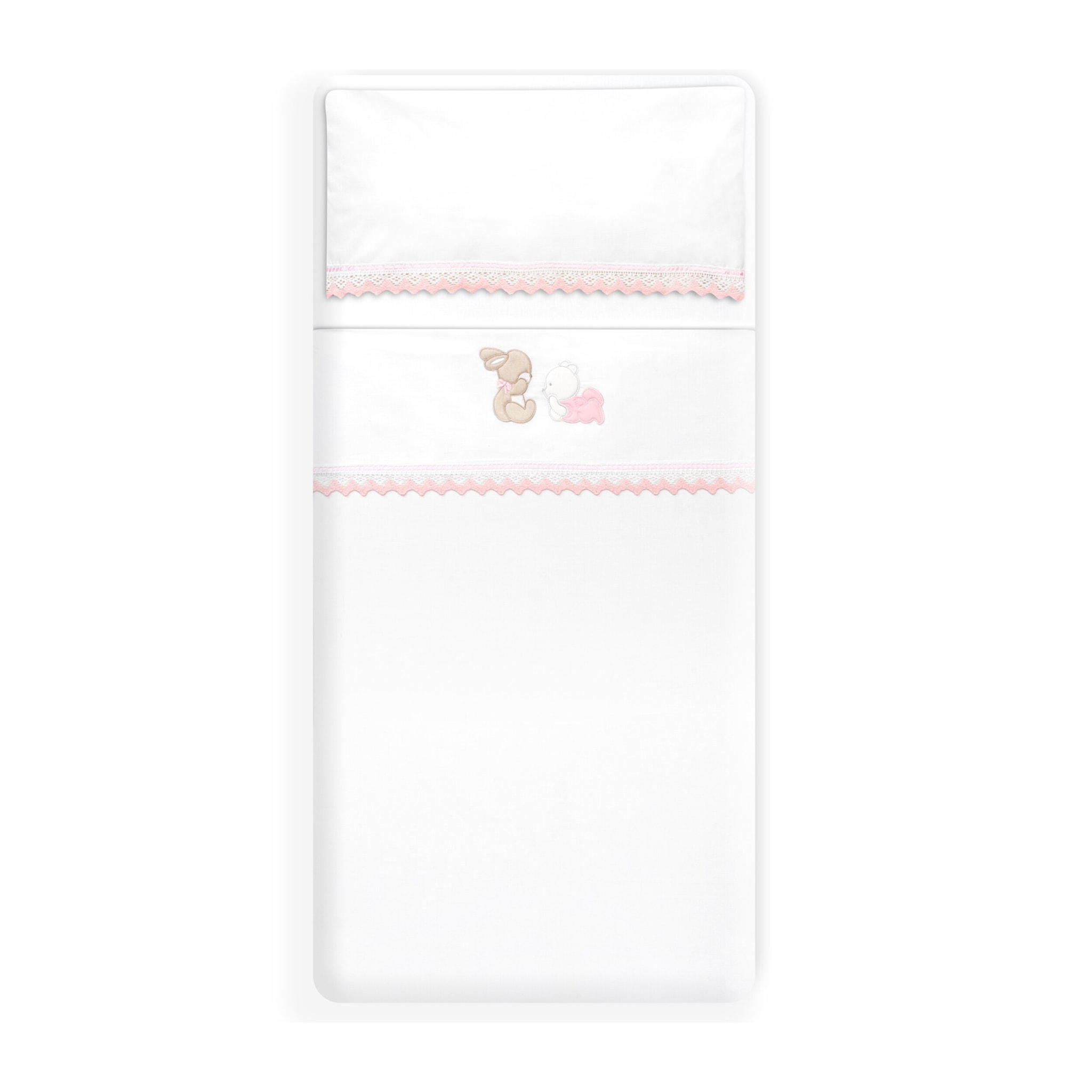 Triptico Minicuna Guipur Oso Tumbado Conejito Bco/Rosa