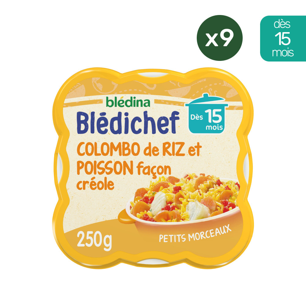 9 Assiettes Colombo de Poisson, Riz (9x250g) - Blédichef Dès 15 Mois