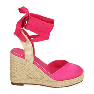 Espadrillas fucsia in raso, zeppa 10 cm